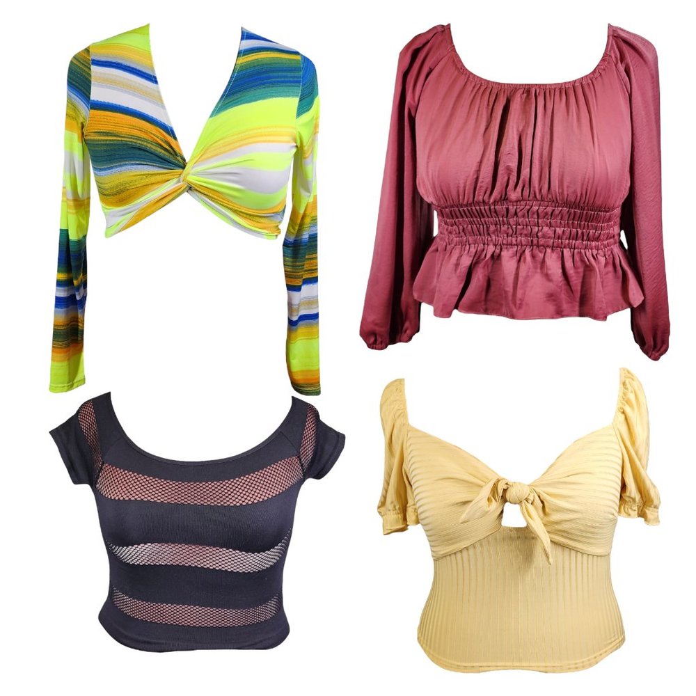 NWT Women's Lot Bundle Set of 4 Crop Tops Large Rave Party Festival Neon Mesh
